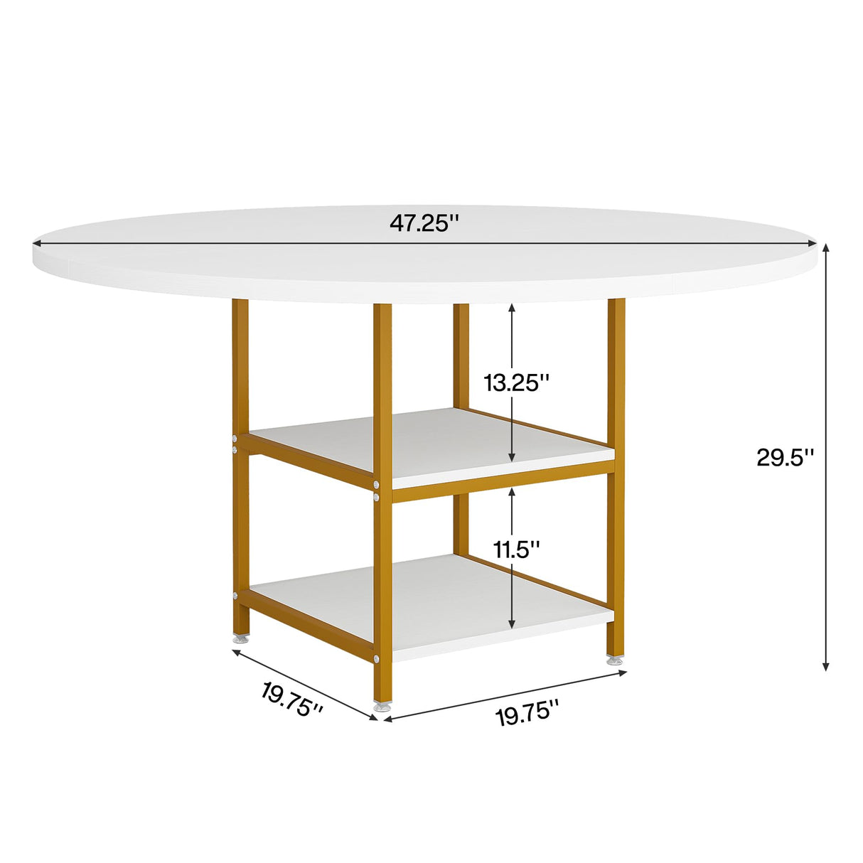 Tribesigns 47-Inch Round Conference Table for 4-6 People, Wood Meeting Room Table with Storage Shelf and Metal Legs, Modern Office Training Desk for Conference Room Seminar Room (White Gold) Tribesigns