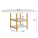Tribesigns 47-Inch Round Conference Table for 4-6 People, Wood Meeting Room Table with Storage Shelf and Metal Legs, Modern Office Training Desk for Conference Room Seminar Room (White Gold) Tribesigns