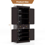 Giantex Pantry Organizers and Storage, 72" Tall Kitchen Cabinet with 2-Door Cabinets & Drawer, Buffet Sideboard w/Adjustable Shelves, Wooden Freestanding Cupboard for Dining Room Living Room (Brown) Giantex