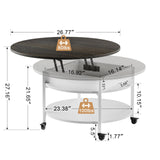 FABATO Round Lift Top Coffee Table with Wheels, Circle Center Table with Storage and Compartment, 26.77’’ Rolling Coffee Table for Living Room, 2 Tier Small Coffee Table Circle Dining Table, White FABATO