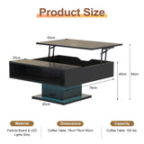 HedoAjim 30.7" Lift Top Coffee Table with Storage, Square Black Coffee Table for Living Room, Led Coffee Table with Large Hidden Storage, Wood Living Room Table Center Table for Dining Reception Room HedoAjim