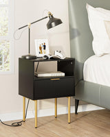Aienvey Nightstand with Charging Station, Small Side Table, Modern Night Stand with Drawers, Bedside Table for Bedroom, Living Room End Table, Black Stripe Aienvey