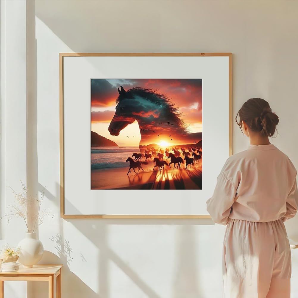 DIADAY Horse Diamond Art Kits for Adults 5D Full Drill Round Gem, Diamond Painting Kits for Beginners, DIY Dots Home Wall Decor Gift 12 x 12 Inches DIADAY
