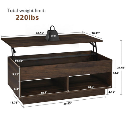 HOMMPA Modern Lift Top Coffee Table with Storage for Living Room LED Coffee Table Wodden Lift Tabletop Dining Table with Hidden Compartment and Metal Frame, Walnut - WoodArtSupply