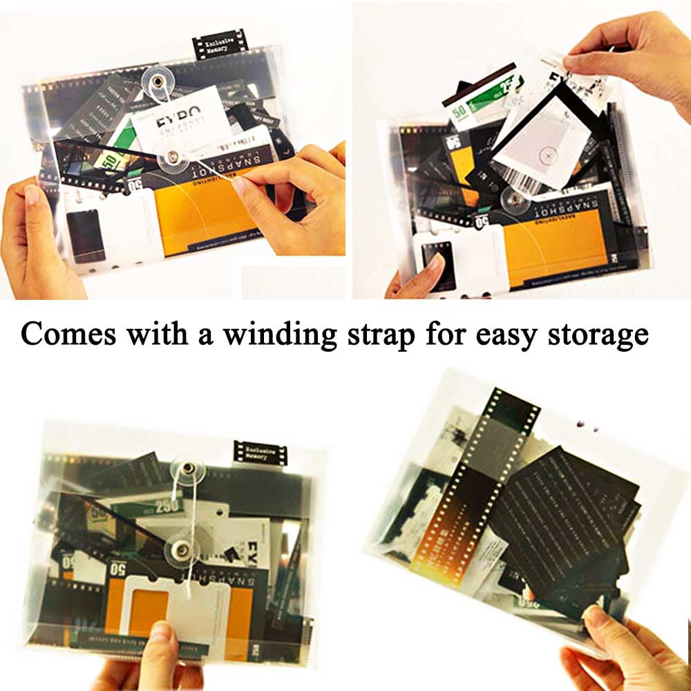 CraftBloom 94PCS Movie Film Scrapbook Paper for Journaling Supplies, Strip Photo Frame for Scrapbooking Kit, Waterproof PET Washi Quote Stickers for Bullet Junk Journal Collage Planner DIY Craft CraftBloom