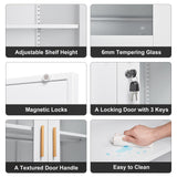 71" Glass Display Cabinet, Metal Storage Cabinet with Glass Doors, Curio Display Cabinet with 4 Adjustable Shelves, White Locking Cabinet for Living Room, Kitchen, Hallway, Office - Assembly Required MetalMax