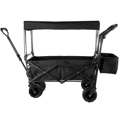 Happbuy Extra Large Collapsible Garden Cart with Removable Canopy, Folding Wagon Utility Carts with Wheels and Rear Storage, Wagon Cart for Garden, Camping, Grocery Cart, Shopping Cart, Black - WoodArtSupply