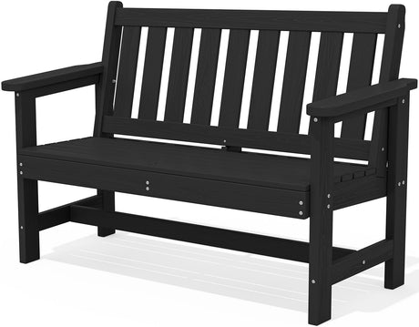 SERWALL Outdoor Bench, HDPE Outdoor Benches Weatherproof, 2-Person Garden Bench with 660 lbs Weight Capacity, Patio Benches for Outdoors, Garden, Porch, Backyard and Park, Black SERWALL