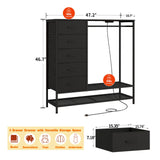 Dresser for Bedroom, Dresser with Hanging Rack Led Lights and Charging Station, Black Bedroom Dresser with 5 Fabric Chest of Drawers with PU Finish Storage Organizer, for Living Room Kids Room, Black SOOWERY