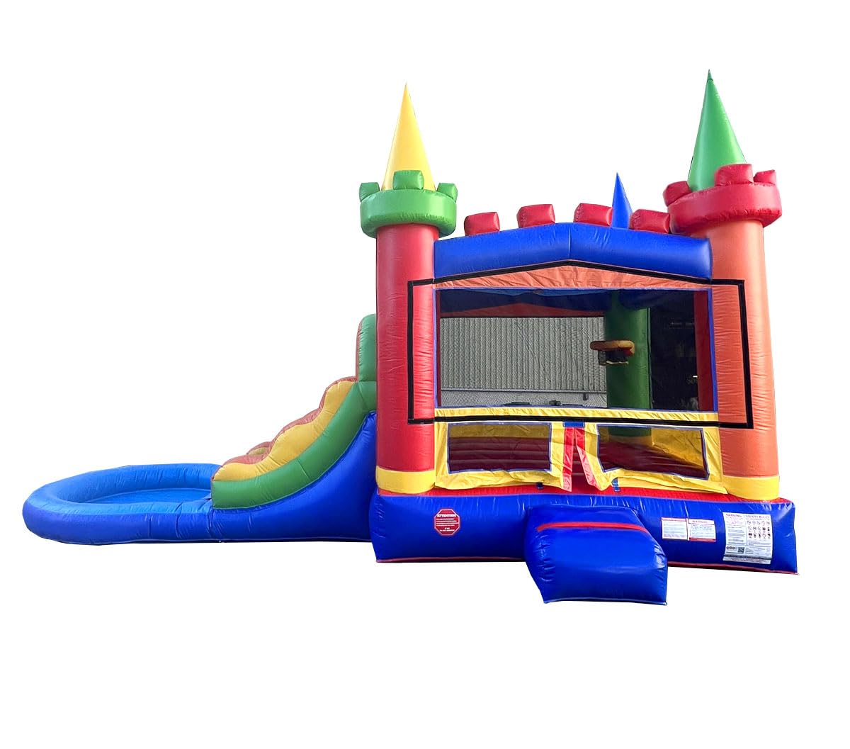 Inflatable Bounce House with Slide for Kids - Backyard Modular Rainbow Castle Combo Bouncer with Water Pool, Outdoor Toys, Jumpers for Kids - Bounce House with Blower & Stakes - 12' x 12' Area Pogo Bounce House