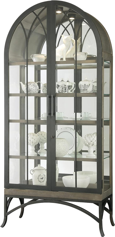 Howard Miller Ramona II Curio Cabinet II, Silver Finish - Lockable Storage Cabinets Vertical Home Decor for Collectibles, Decorative Items & Illuminated Display for Office with Aged Iron Metal Base Howard Miller
