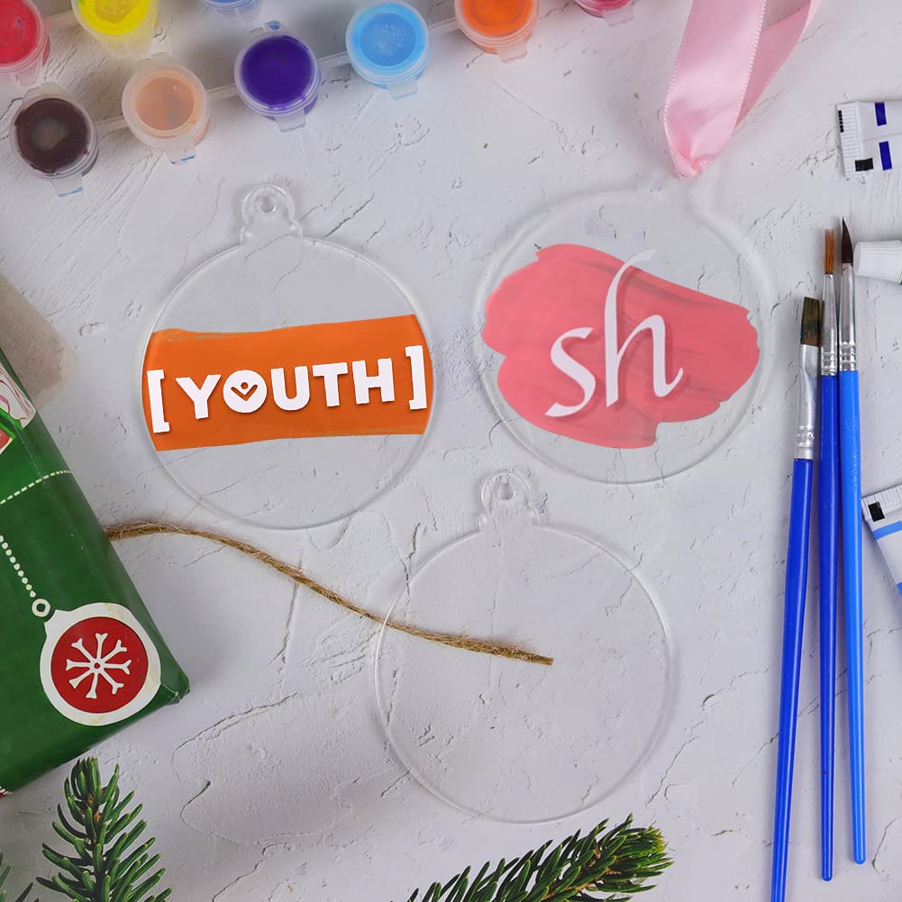 20Pcs 3 Inch Clear Blank Acrylic Christmas Ornaments 2024 Unfinished Round Acrylic Christmas Hanging Ornaments for Christmas Tree Decoration DIY Craft XWAIO