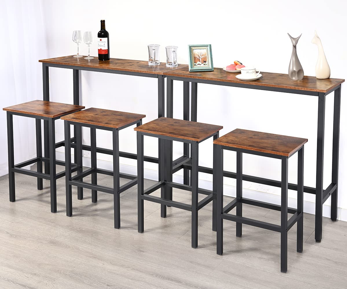 RokiaTek 39" Rustic Brown Bar Table - Versatile Narrow Pub Height Dining Table with Sturdy Metal Frame - WoodArtSupply