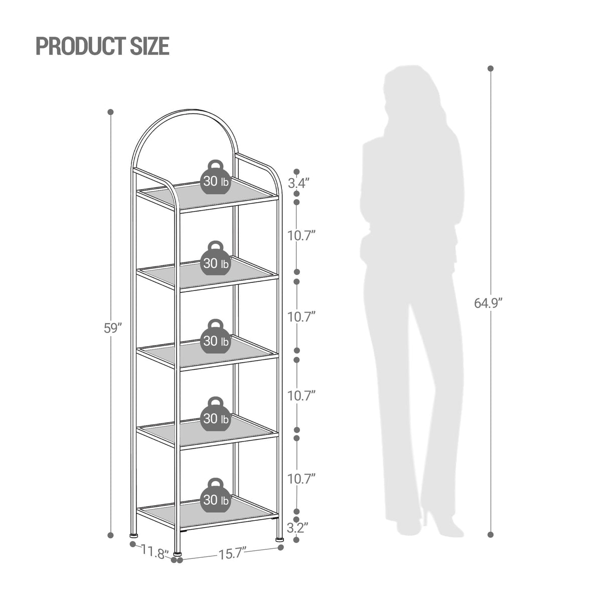 Hzuaneri Bookcase Bookshelf, Tempered Glass Bookshelves, Slim Shelving Unit for Bedroom, Bathroom, Home Office, Steel Frame, 5 Tier White BC05099W Hzuaneri