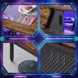 Bestier LED Coffee Table with Storage Glass Coffee Tables for Living Room with Sliding Doors, 42 Inch Rustic Brown Living Room Center Table Bestier