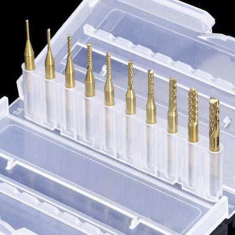10pcs 0.8-3mm Titanium Coated Engraving Milling Cutter Carbide Bits, 1/8'' Shank for Dremel Rotary Tools by YEEZUGO YEEZUGO
