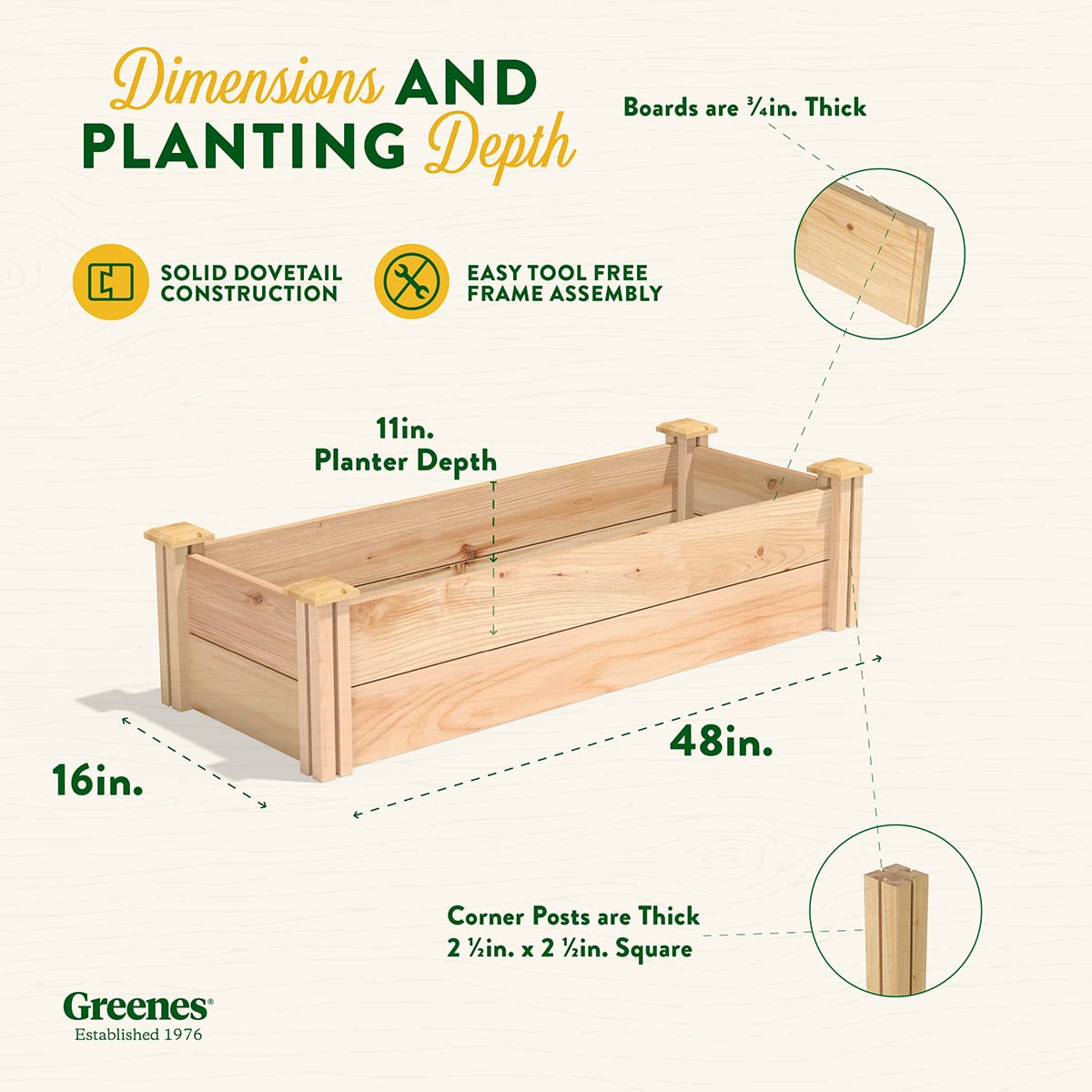 Greenes Fence Premium Cedar Raised Garden Bed, 16" x 48" x 11" - Made in USA with North American Cedar - WoodArtSupply