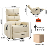 PELUMY Manual Recliner Chair with Heat & Vibration Massage, 360° Swivel Rocker Recliner with 155° Recline and Lumbar Heat, Compact Recliner for Living Room & Small Spaces (Breathable Leather, Beige) PELUMY