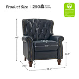 HULALA HOME Genuine Leather Recliner Chair with Solid Wood Feet, Modern Adjustable Tufted Push Back Arm Chair w/Rivet Decoration, Home Theater Seating Single Reclining Sofa for Living Room, Navy HULALA HOME
