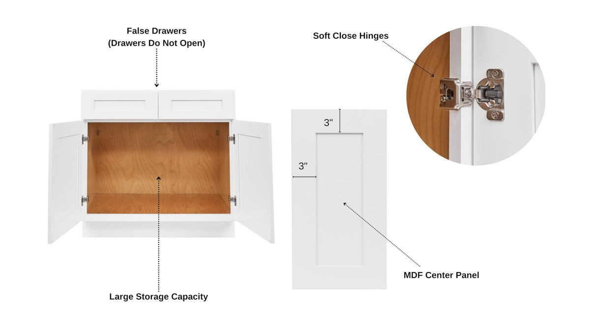 ONESTOCK White Shaker Bathroom Vanity Cabinet Sink Base, Ready to Assemble Bathroom Organizer, Bathroom Storage - 30" W x 21" D x 32" H ONESTOCK