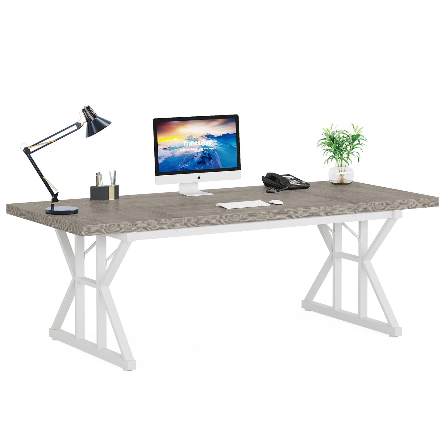 Tribesigns 70.8-Inch Executive Desk, Large Computer Office Desk Workstation, Modern Simple Style Laptop Desk Study Writing Table Business Furniture for Home Office (Grey/White, 70.8 Inch)