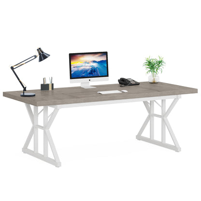 Tribesigns 70.8-Inch Executive Desk, Large Computer Office Desk Workstation, Modern Simple Style Laptop Desk Study Writing Table Business Furniture for Home Office (Grey/White, 70.8 Inch) - WoodArtSupply