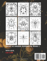 Alien Bugs. Coloring Book for Adults and Kids: 41 large print illustrations of whimsical butterflies, insects, moths and flowers Majosta