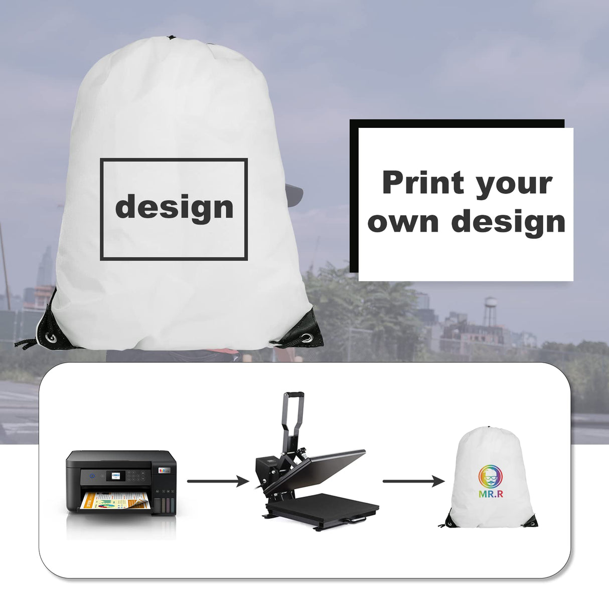 MR.R 13x17 inch 6 Pieces Sublimation Blanks Reusable Polyester Drawstring Backpack Bags, Storage Bags with Drawstrings for Heat Transfer Printing,White Color MR.R