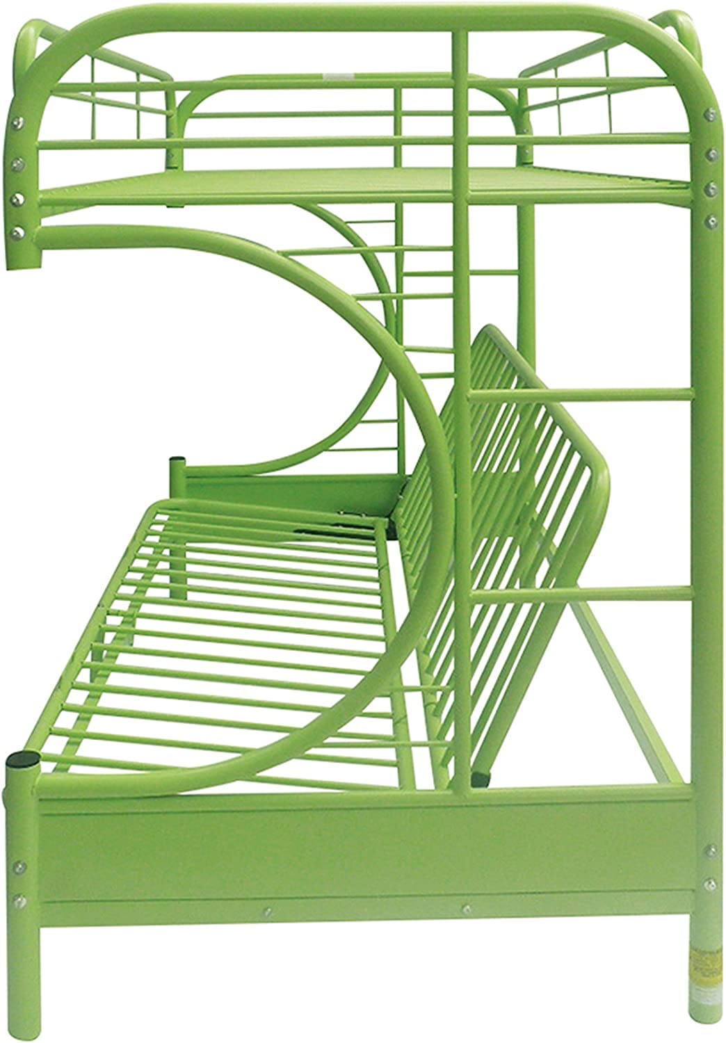 BOWERY HILL Build-in Side Ladders Twin Over Full Futon Metal Bunk Bed in Green BOWERY HILL