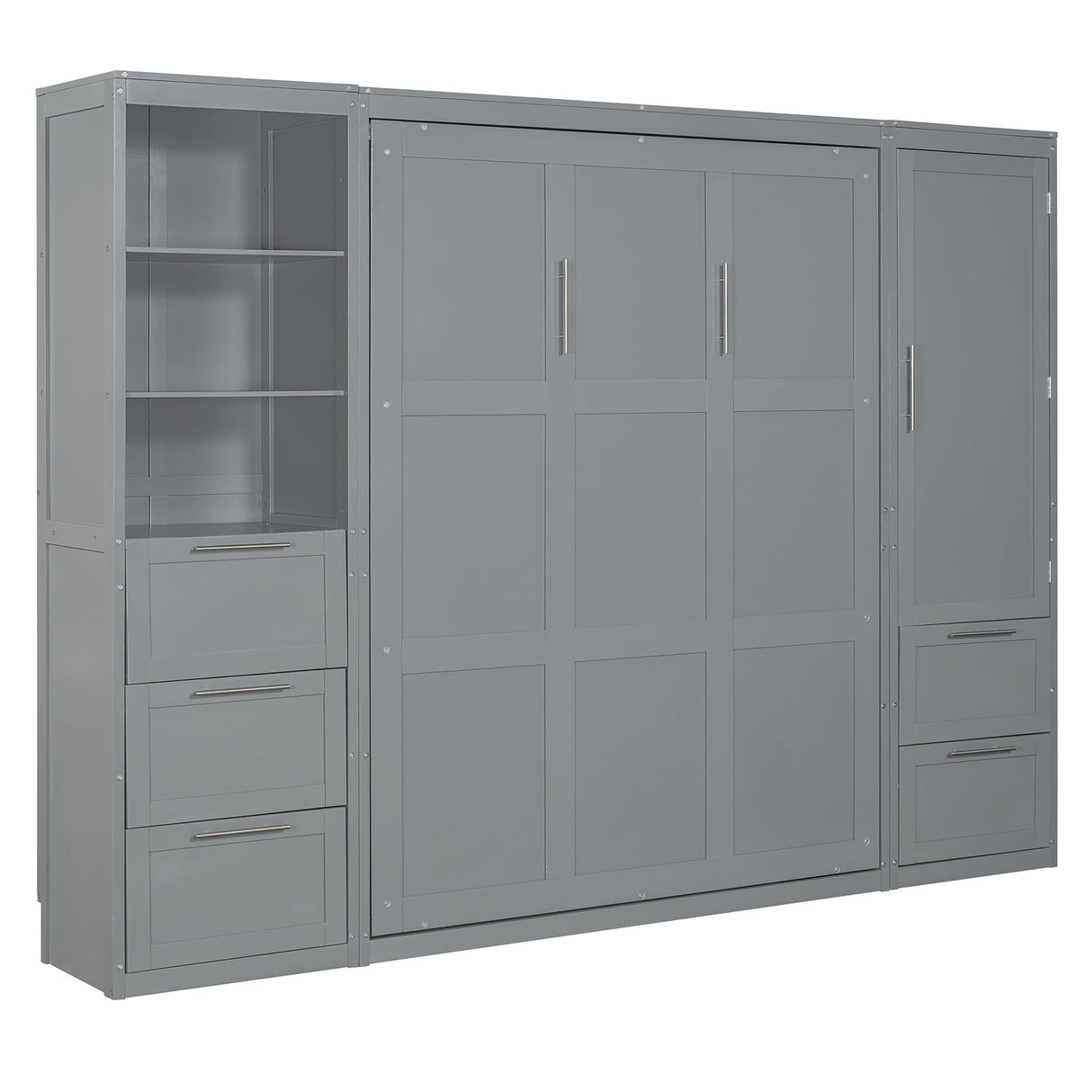 Harper & Bright Designs Queen Size Murphy Bed with Closet, Wall Bed with Drawers and Shelves, Gray Harper & Bright Designs
