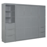 Harper & Bright Designs Queen Size Murphy Bed with Closet, Wall Bed with Drawers and Shelves, Gray Harper & Bright Designs