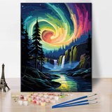 DIY Paint by Numbers Kit for Adults, Aurora Paint by Numbers, Night Landscape with Mountain Adult Paint by Numbers Kits on Canvas, 16X20 Inch Waterfall Paint by Numbers for Adults Beginner Kids Rebotipy