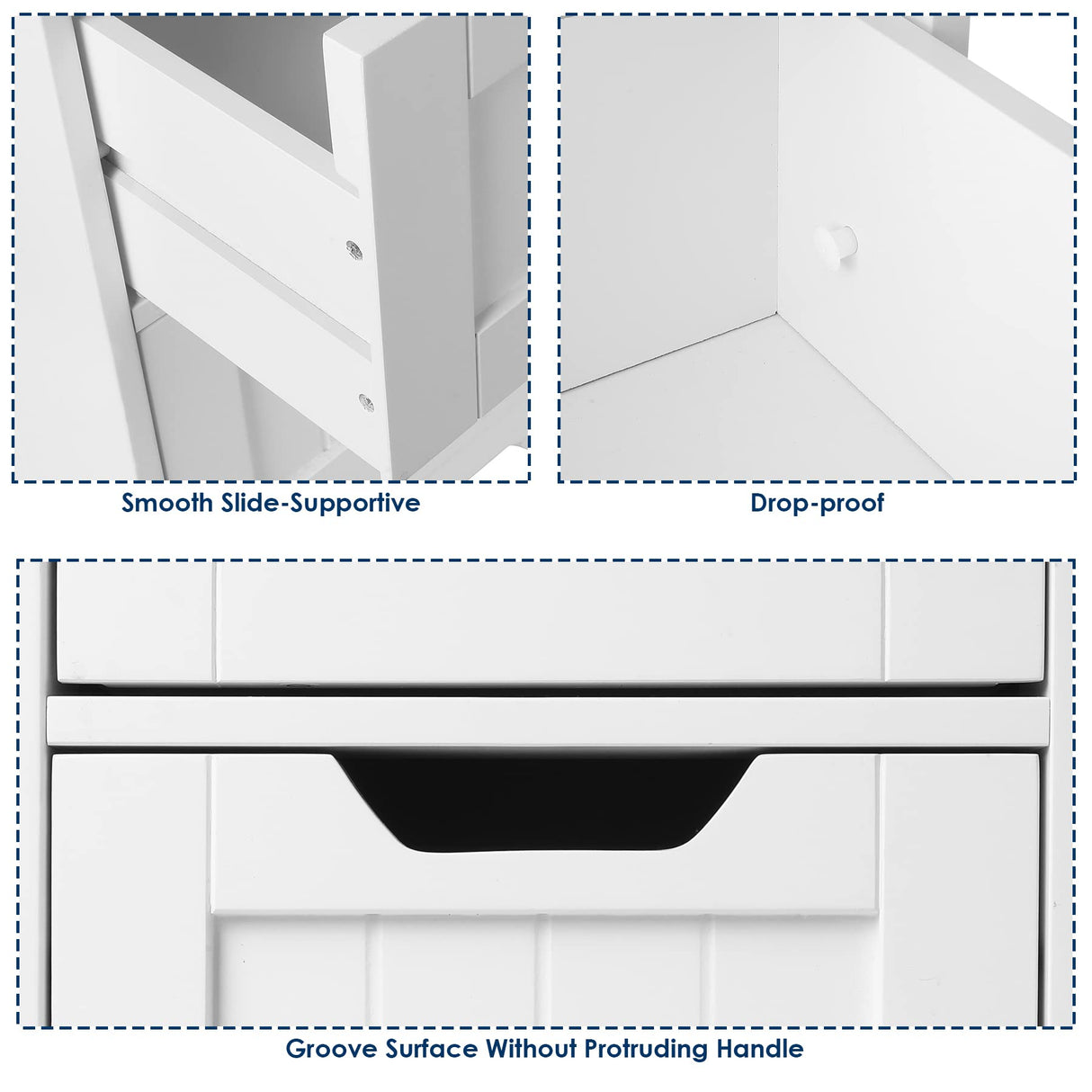 FOTOSOK Freestanding Bathroom Storage Cabinet with 4 Drawers - Compact White Organiser for Home Decor FOTOSOK