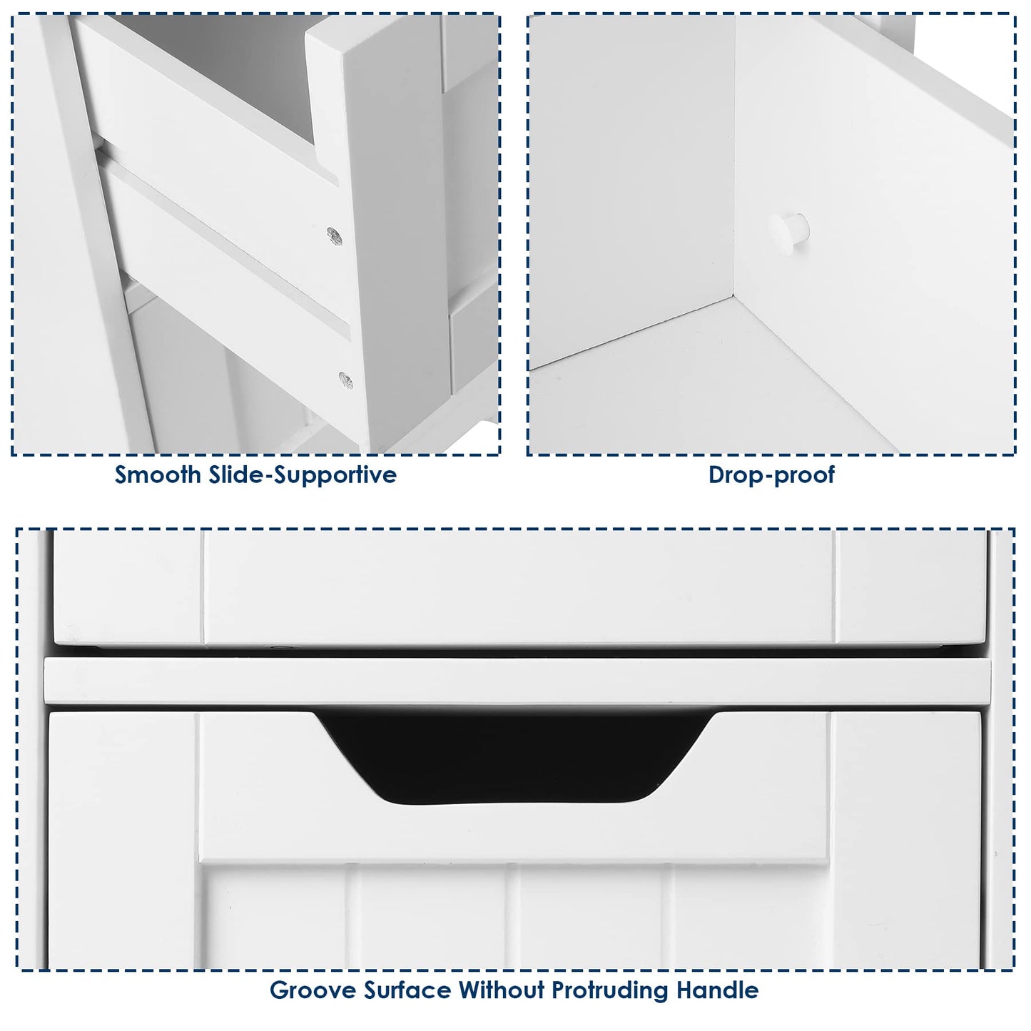 FOTOSOK Bathroom Storage Cabinet, Side Cabinet with 4 Drawers, 11.8” x 11.8” x 32.5” Freestanding Bathroom Cabinet Entryway Cupboard Storage Organizer Unit Home Furniture Decor, White