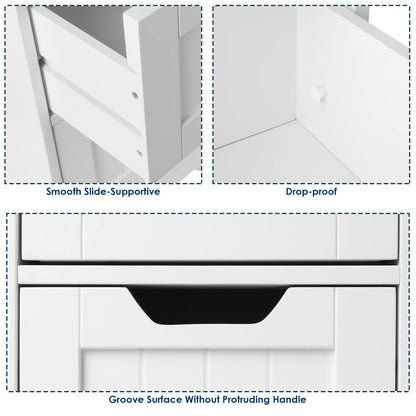 FOTOSOK Freestanding Bathroom Storage Cabinet with 4 Drawers - Compact White Organiser for Home Decor - WoodArtSupply