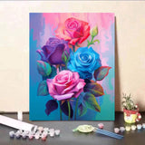 MaiMMaledy Paint by Numbers Kit for Adults Beginners Canvas Pictures with Framed Drawing Painting Acrylic Pigment with Wooden Triangle Easel Rose 8Wx12L inch MaiMMaledy