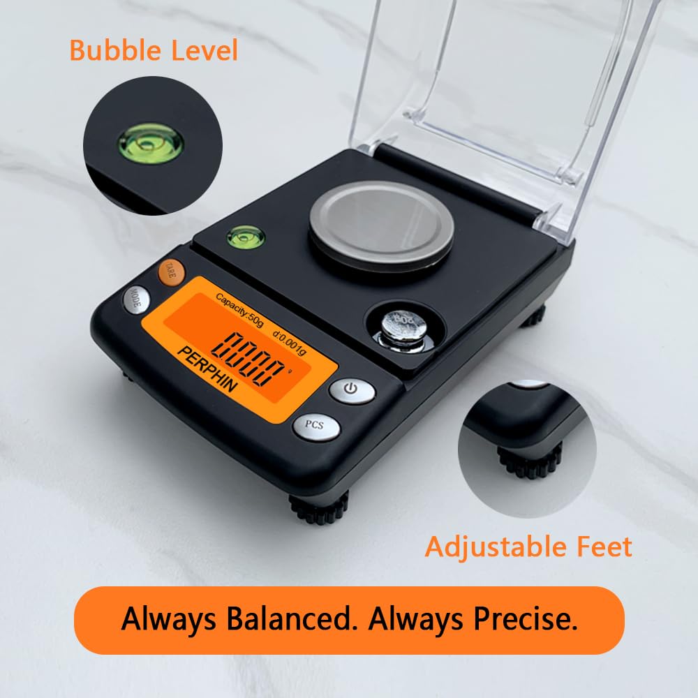 TOPWEIGH Milligram Scale, Dual Powered, Large Display, mg Scale, Adjustable Feet, 50g x 0.001g -Black, Digital Powder Scale, Level Bubble, Accurate and Sensitive TOPWEIGH