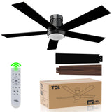 TCL 52" Black Ceiling Fan with Light and Remote, Modern LED 3-Color, Quiet Motor for Bedroom, Living Room, Dining Room, Ceiling Fans with Lights (Black) TCL