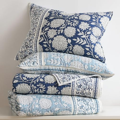 Levtex Home Adare Blue Reversible King/Cal King Quilt Set (106x92in) with 2 Pillow Shams (36x20in) - Floral Bedding - Blue White - Cotton King Size Quilt Bedding Set - Lightweight, Soft, Pre-Washed Levtex Home