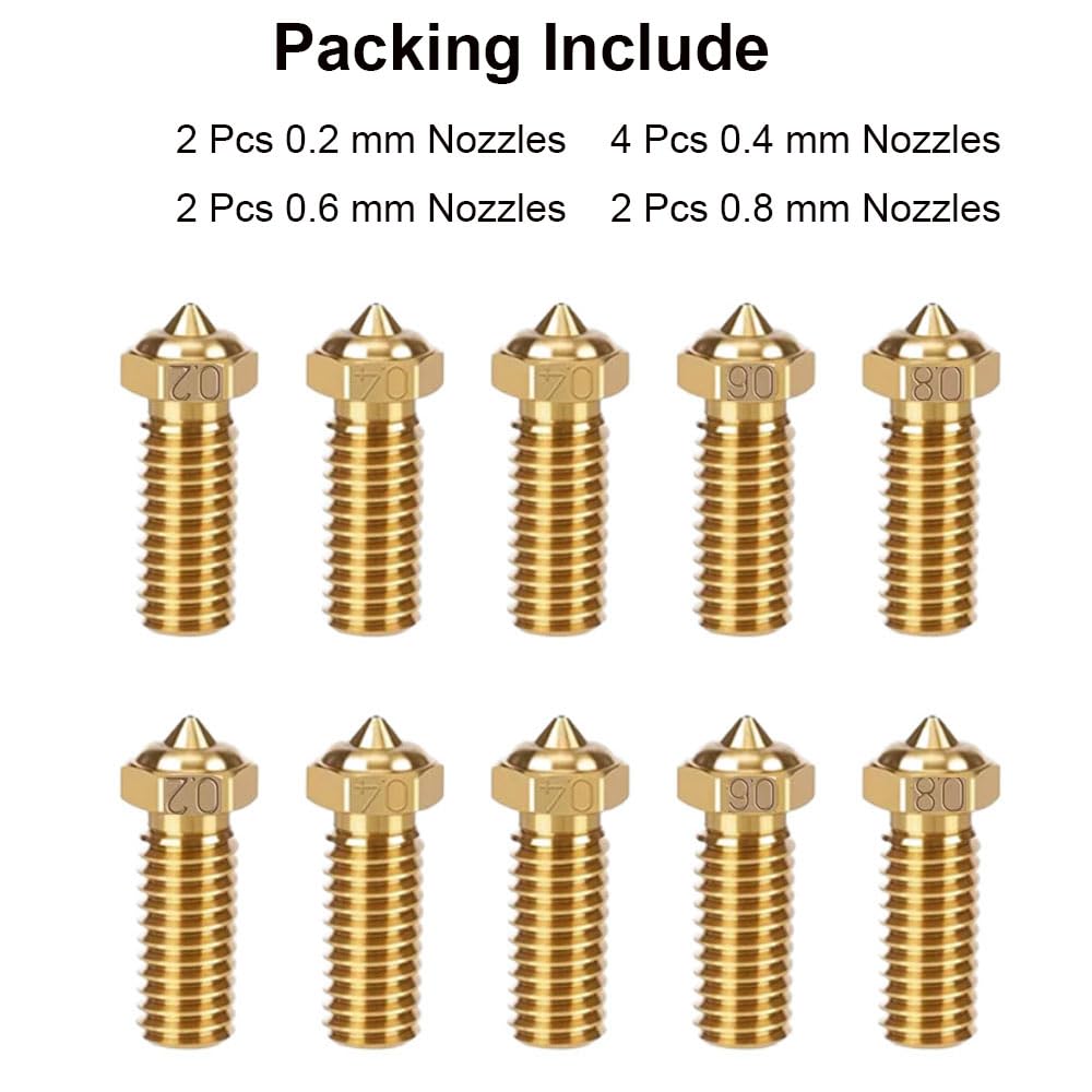 HzdaDeve Volcano Brass Nozzles Kit Multi Size Extruder Thread Nozzle 0.4MM 0.2MM 0.6MM 0.8MM Print Head Nozzles Hotend Extruder for R QIDI Q1 Pro/X-SMART3/X-PLUS3/X-MAX3 3D Printer (10 Pack) - WoodArtSupply