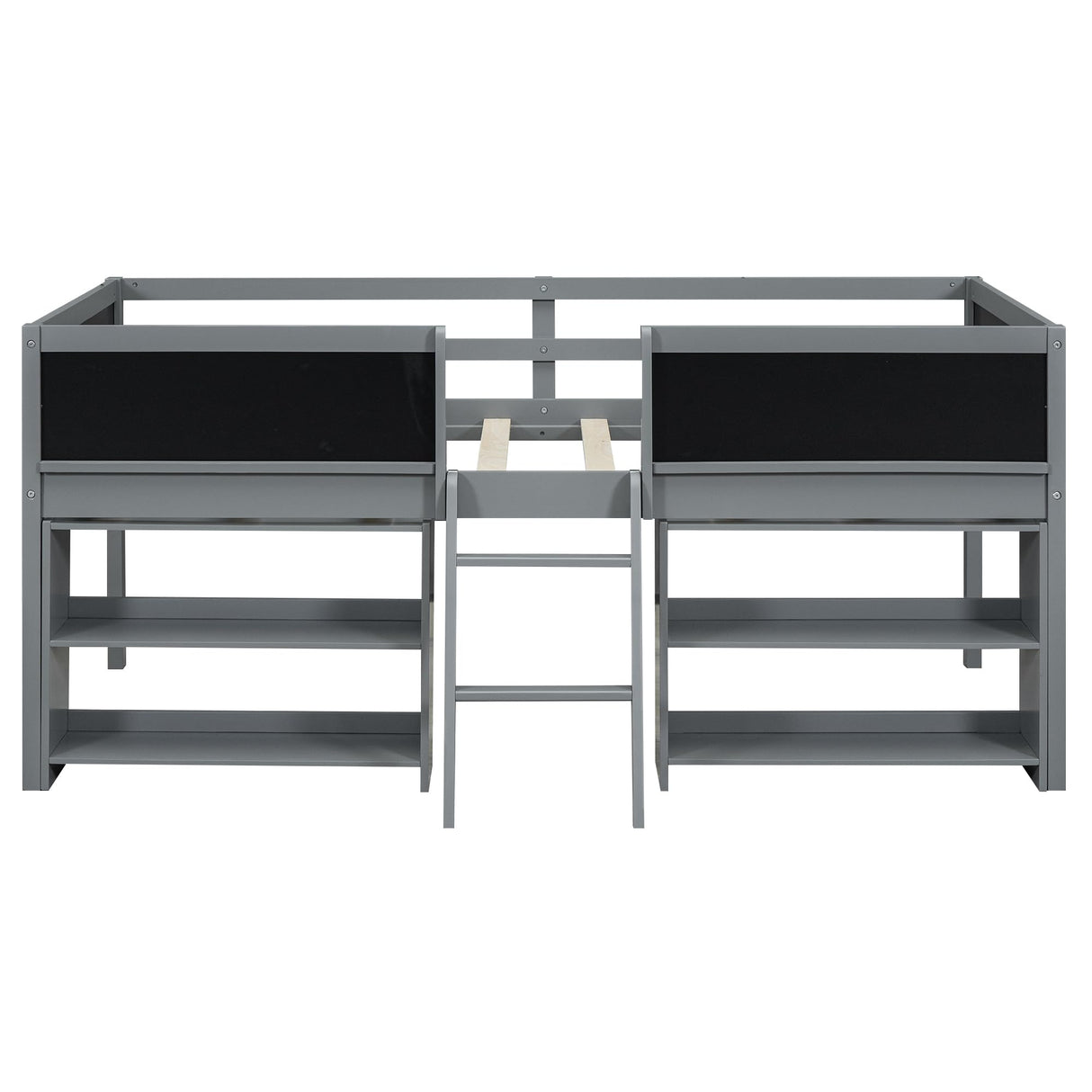 Bellemave Twin Low Loft Bed with Movable Shelves, Chalkboard, and Storage - Gray Bellemave