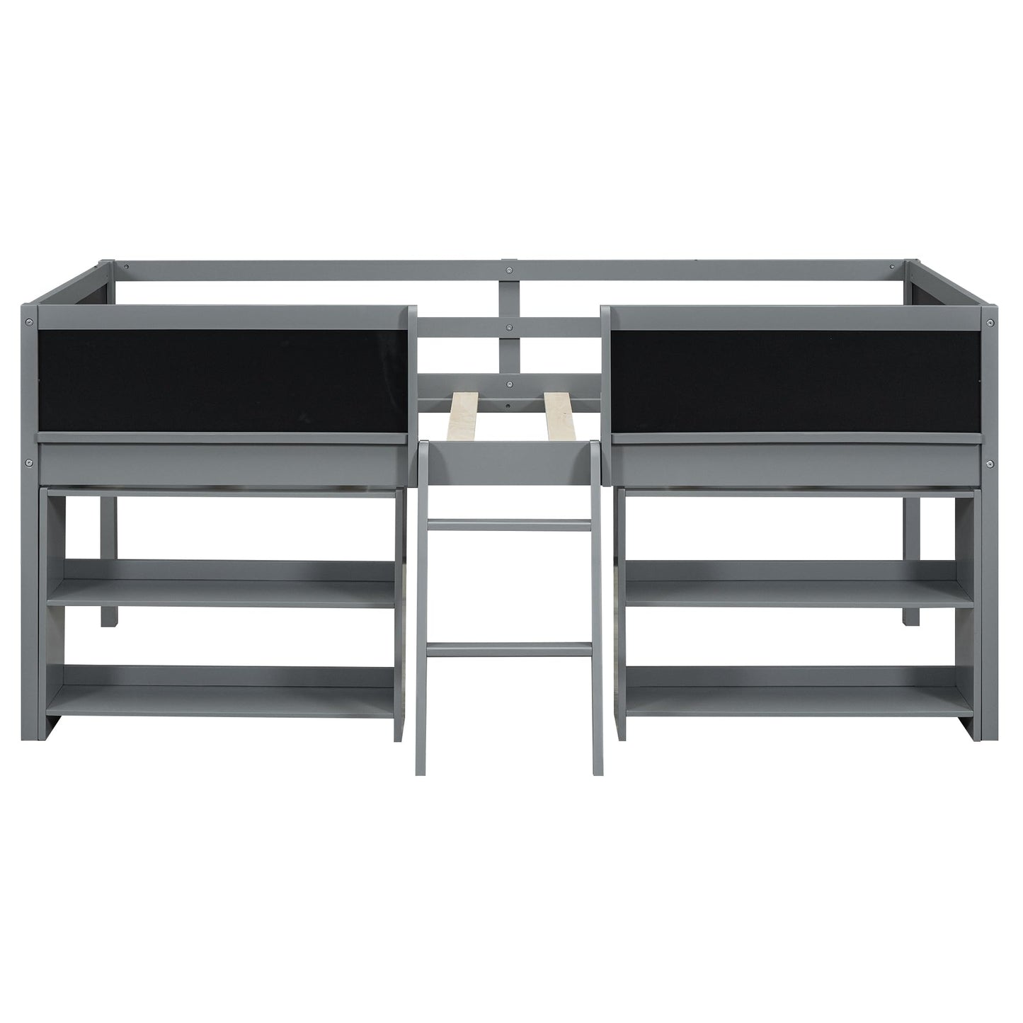 Bellemave Twin Low Loft Bed with Movable Shelves, Chalkboard, and Storage - Gray - WoodArtSupply