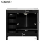 Harper & Bright Designs 36" Bathroom Vanity with Sink, Free Standing Single Basin Vanity Set with Two Doors and 5 Drawers, Solid Wood Bathroom Cabinet with Ceramic Basin for Bathroom, Black Harper & Bright Designs