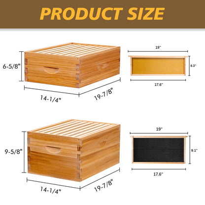 Beehive 8 Frame Bee Hives and Supplies Starter Kit, Bee Hive for Beginner, Honey Bee Hives Includes 1 Deep Bee Boxes, 1 Bee Hive Super with Beehive Frames and Foundation