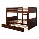 KLMM Full Over Full Bunk Bed with Trundle, Solid Wood Bunk Bed with Ladder and Safety Guard Rail, Can Accommodate 5 Person, Apply to Bedroom/Dormitory (Walnut) KLMM