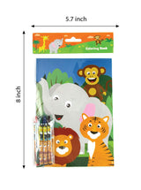 TINYMILLS Safari Zoo Animals Coloring Book for Kids with 12 Coloring Books and 48 Crayons Fun Jungle Book Animals Birthday Party Supplies Zoo Party Favor Bag Fillers TINYMILLS