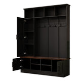 JIVOIT Versatile 3-in-1 Hall Tree, 55" W Modern Entryway Coat Rack with Multiple Storage Space, 6 Hooks, Farmhouse Walnut Storage Bench with Adjustable Shelves for Mudroom, Living Room JIVOIT