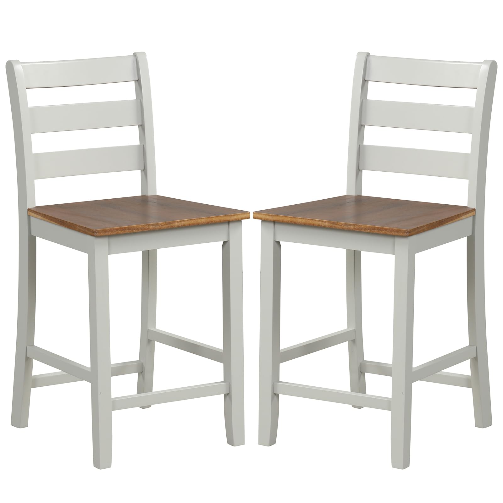 Giantex Counter Height Bar Stools Set of 2, 24" Farmhouse Counter Height Bar Dining Chairs with Back, Rubber Wood Footrest, Acacia Wood Legs, Wooden Barstools for Kitchen Island Pub Restauran - WoodArtSupply