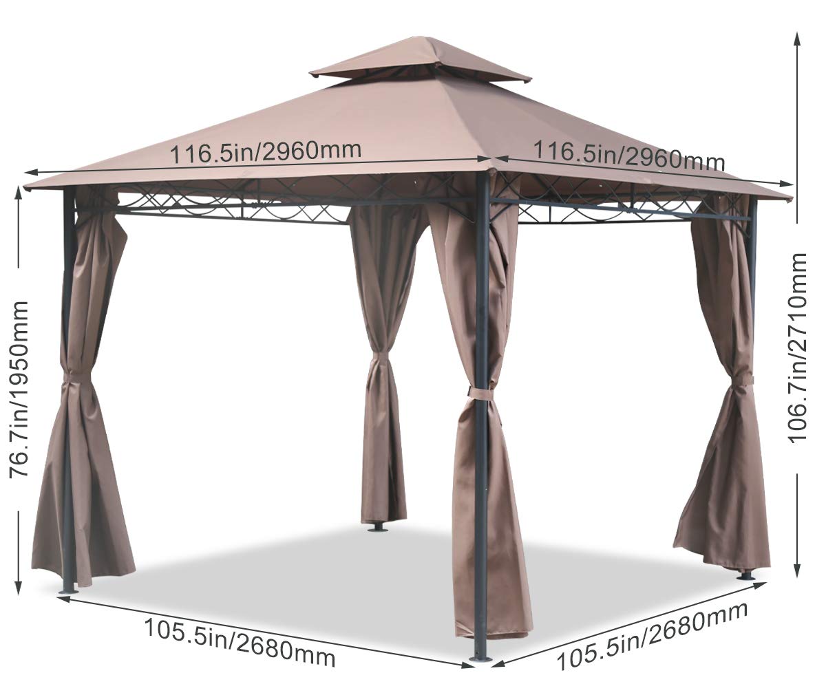 Gazebo Canopy Tent 10' X 10' BBQ Outdoor Patio Grill Gazebo for Patios Large Garden Top Gazebo with Sidewall Party Tent - WoodArtSupply