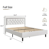 BarnFurin Full Size Bed Frame with Tufted Button Headboard, Upholstered Platform Bed Frame with Diamond Design, Wood Slat Support, No Box Spring Needed, Easy Assembly, White BarnFurin